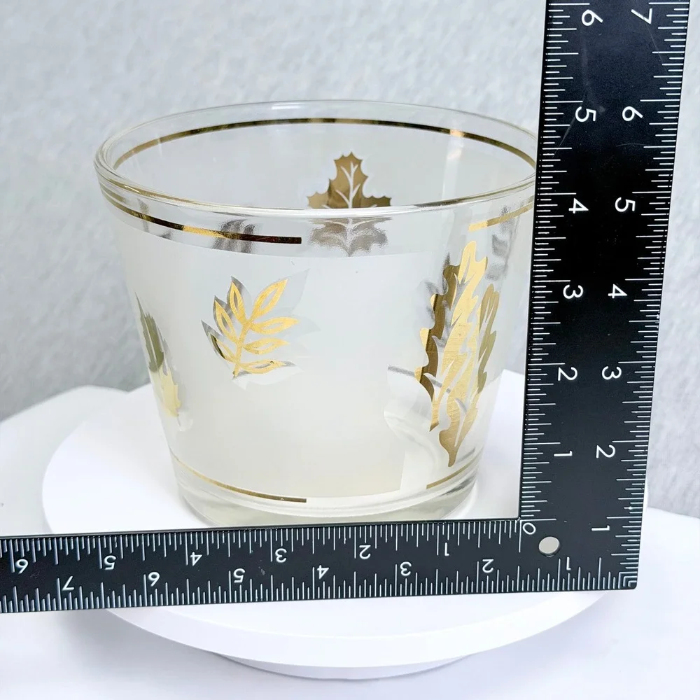 Vintage Libbey Golden Foliage Frosted Glass Planter Ice Bucket 22k Gold Leaf MCM
